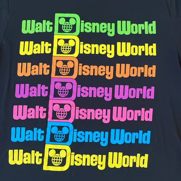 Walt Disney World Black Multicolored Text T-Shirt MEDIUM - Picture 2 of 6